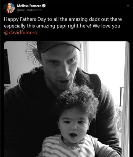A picture of The picture posted by Melissa Fumero to wish her husband 'Happy Father's Day'.